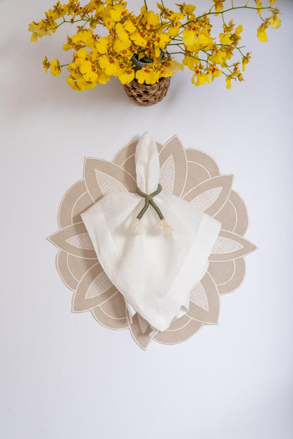 Beige Flower Linen Placemat - Tampa Home & Garden Store