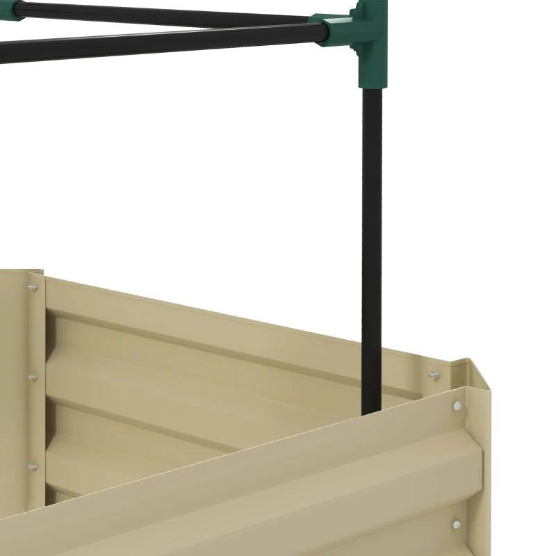 Beige Galvanized Open Bottom Raised Garden Bed Planter with Tomato Cage Trellis - Tampa Home & Garden Store