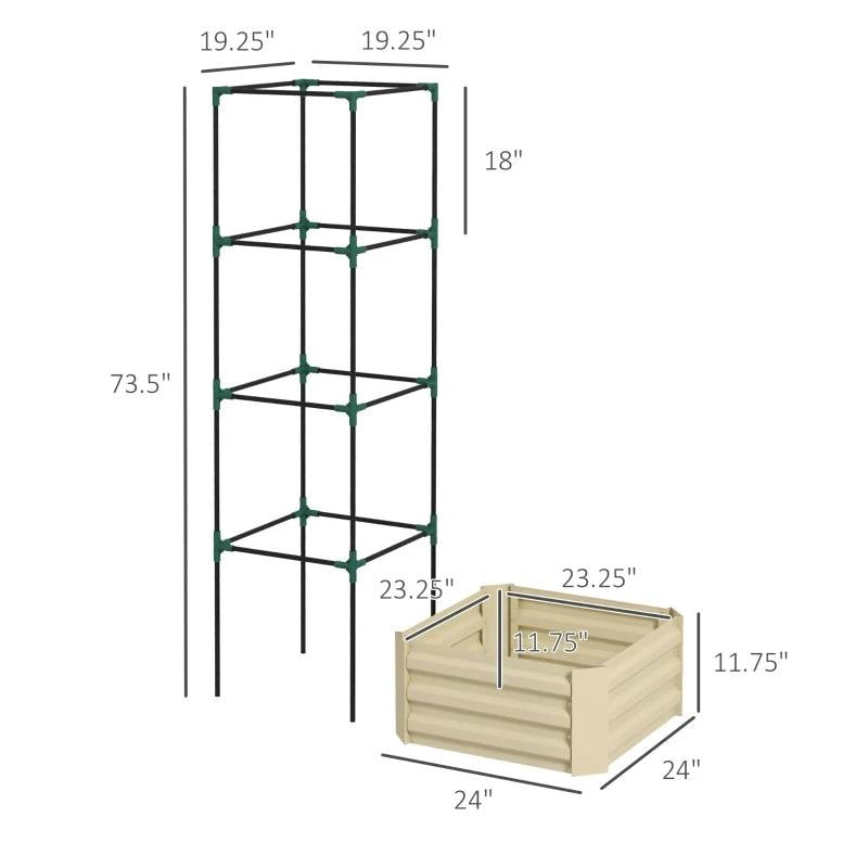 Beige Galvanized Open Bottom Raised Garden Bed Planter with Tomato Cage Trellis - Tampa Home & Garden Store