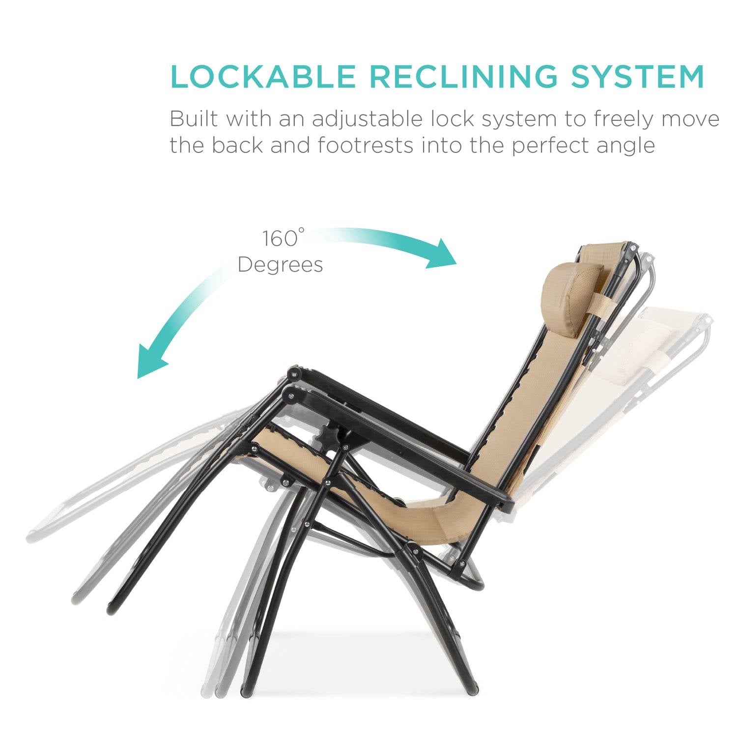 Beige Zero Gravity Folding Reclining Patio Lounge Chair with Canopy Sun Shade - Tampa Home & Garden Store