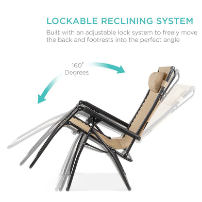 Beige Zero Gravity Folding Reclining Patio Lounge Chair with Canopy Sun Shade - Tampa Home & Garden Store