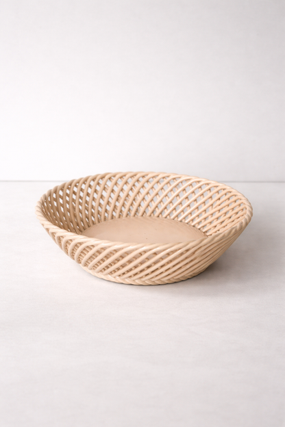Hand Woven Ceramic Basket in Beige and Pink