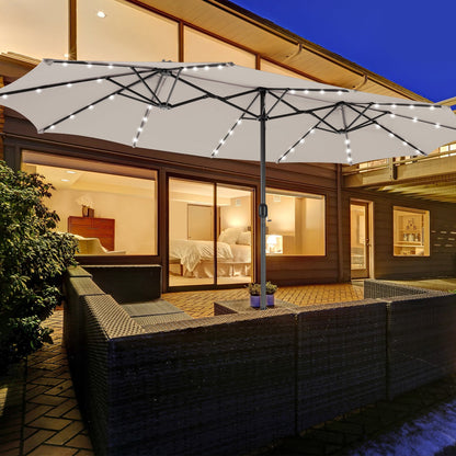 Sombrilla de patio de doble cara de 15 pies con 48 luces LED - Beige