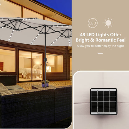 Sombrilla de patio de doble cara de 15 pies con 48 luces LED - Beige