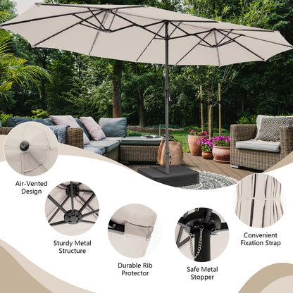 Sombrilla de patio de doble cara de 15 pies con 48 luces LED - Beige