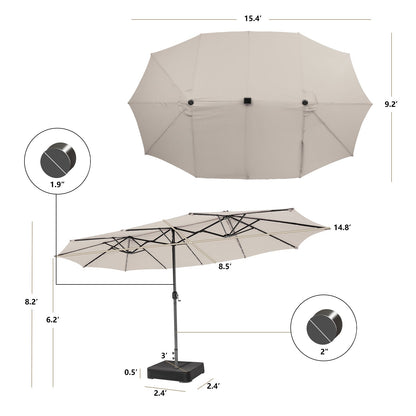 Sombrilla de patio de doble cara de 15 pies con 48 luces LED - Beige