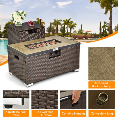 Juego de Muebles de Mimbre para Exterior de 6 Piezas con Mesa con Fogón de Propano de 32 Pulgadas-Beige