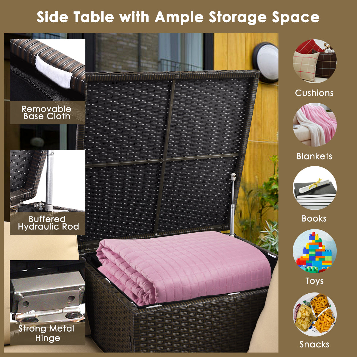 Juego de Muebles de Mimbre para Exterior de 6 Piezas con Mesa con Fogón de Propano de 32 Pulgadas-Beige