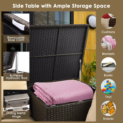 Juego de Muebles de Mimbre para Exterior de 6 Piezas con Mesa con Fogón de Propano de 32 Pulgadas-Beige