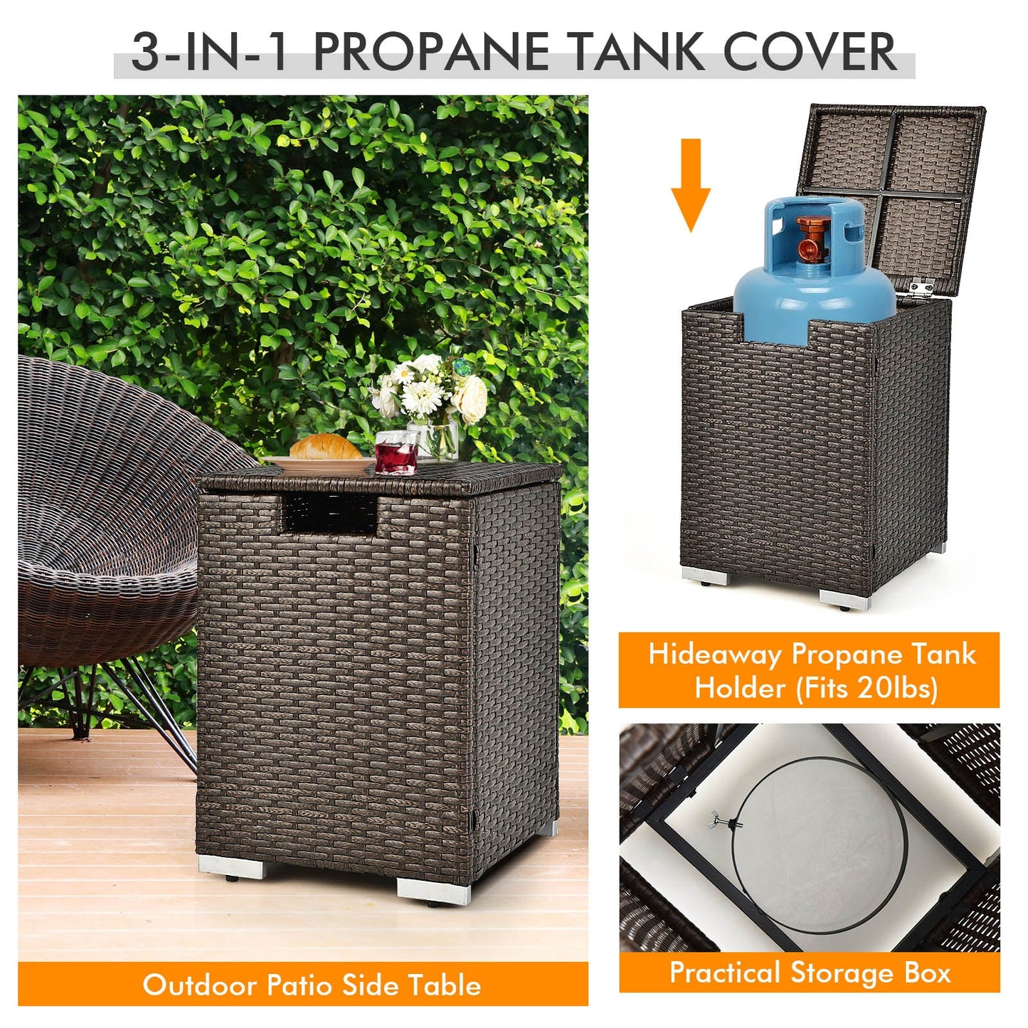 Juego de Muebles de Mimbre para Exterior de 6 Piezas con Mesa con Fogón de Propano de 32 Pulgadas-Beige