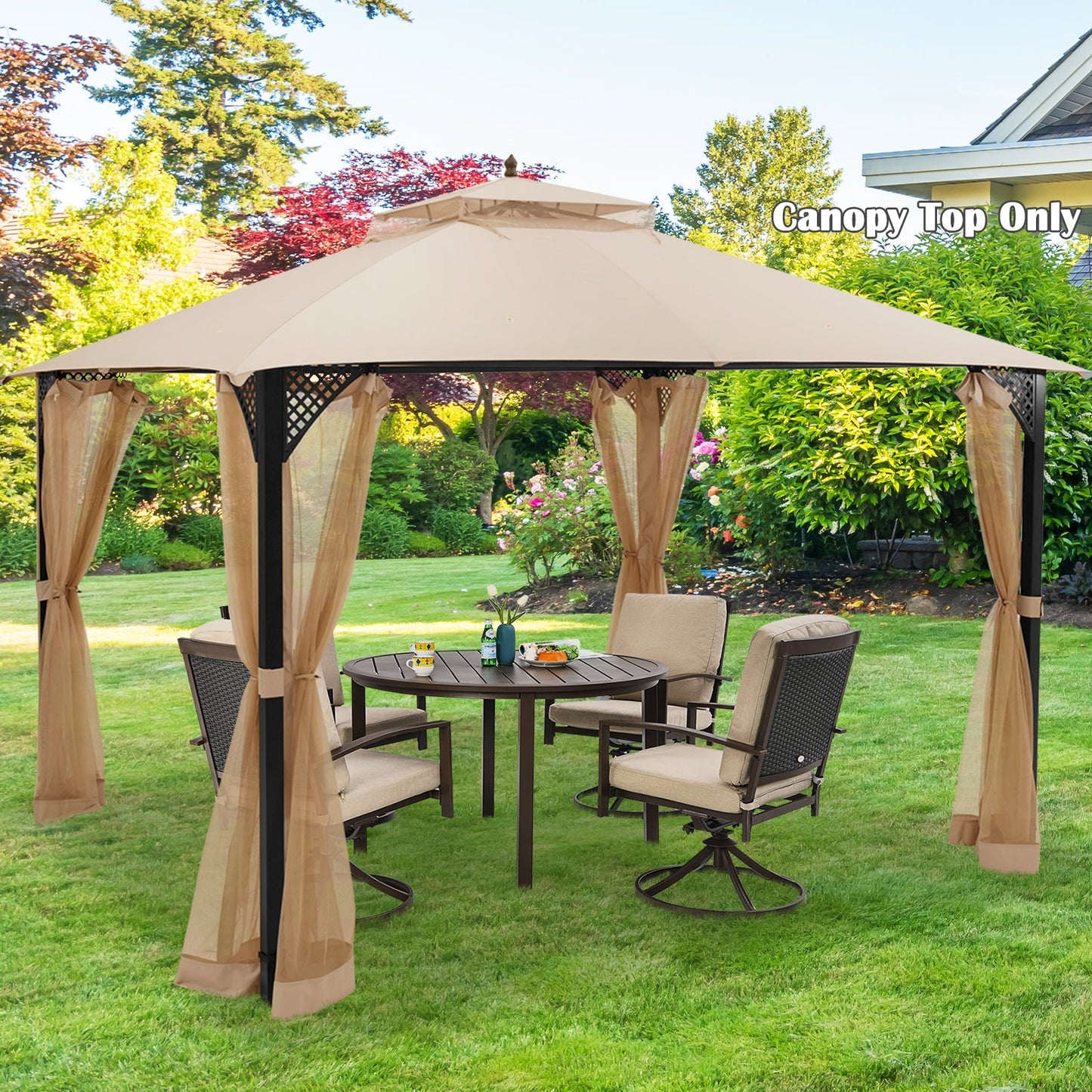 Toldo de repuesto para cenador de 10 x 12 pies con ventilación y orificios de drenaje - Beige