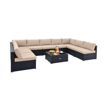 10 Piece Outdoor Wicker Conversation Set with Seat and Back Cushions