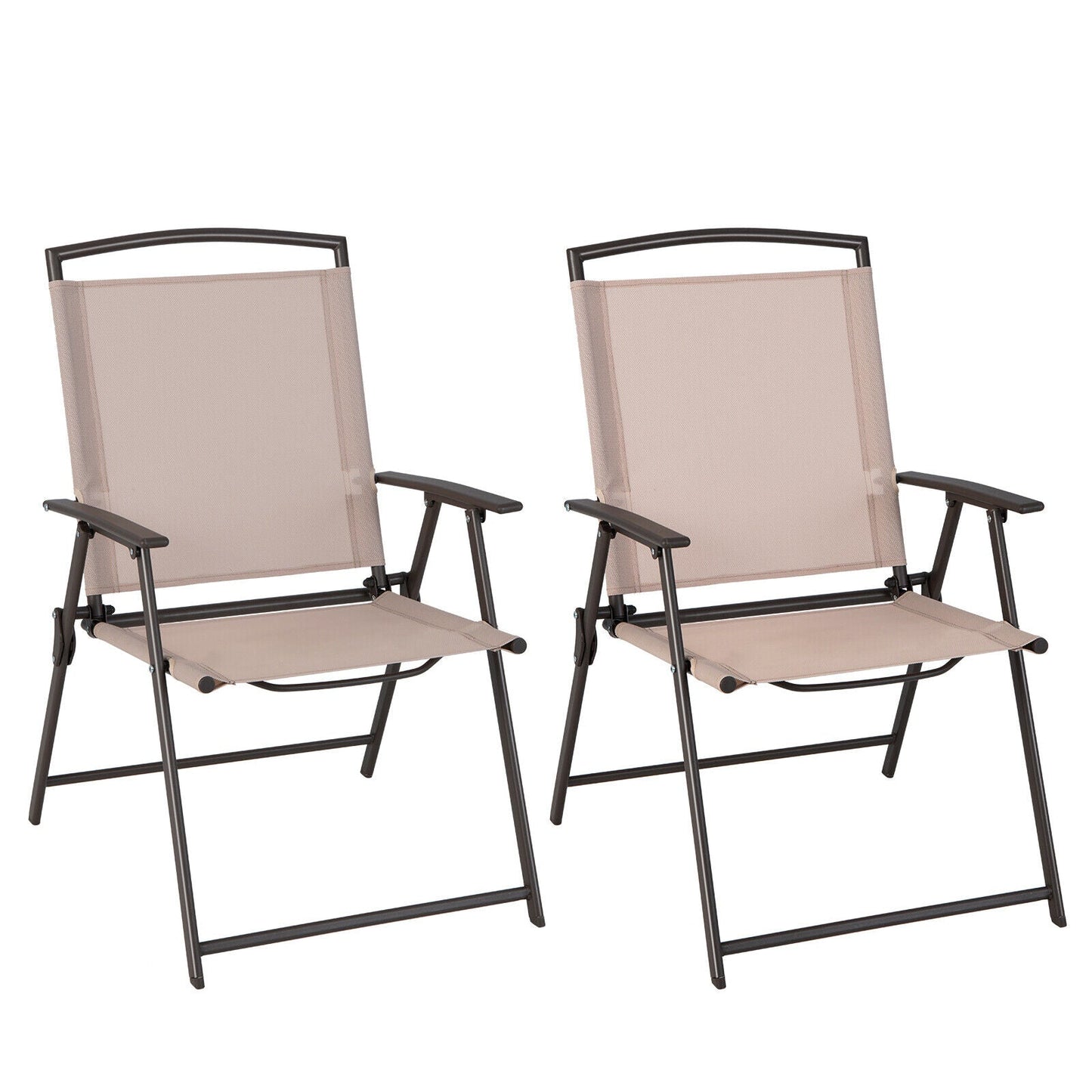 Juego de 2 sillas de comedor para patio con reposabrazos y estructura de acero inoxidable-Beige