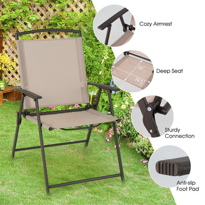 Juego de 2 sillas de comedor para patio con reposabrazos y estructura de acero inoxidable-Beige