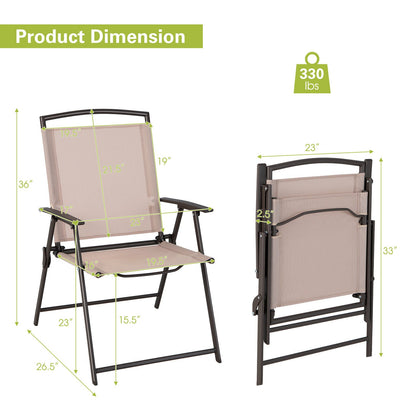Juego de 2 sillas de comedor para patio con reposabrazos y estructura de acero inoxidable-Beige