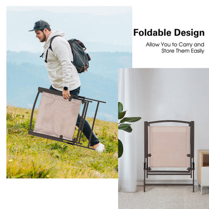 Juego de 2 sillas de comedor para patio con reposabrazos y estructura de acero inoxidable-Beige