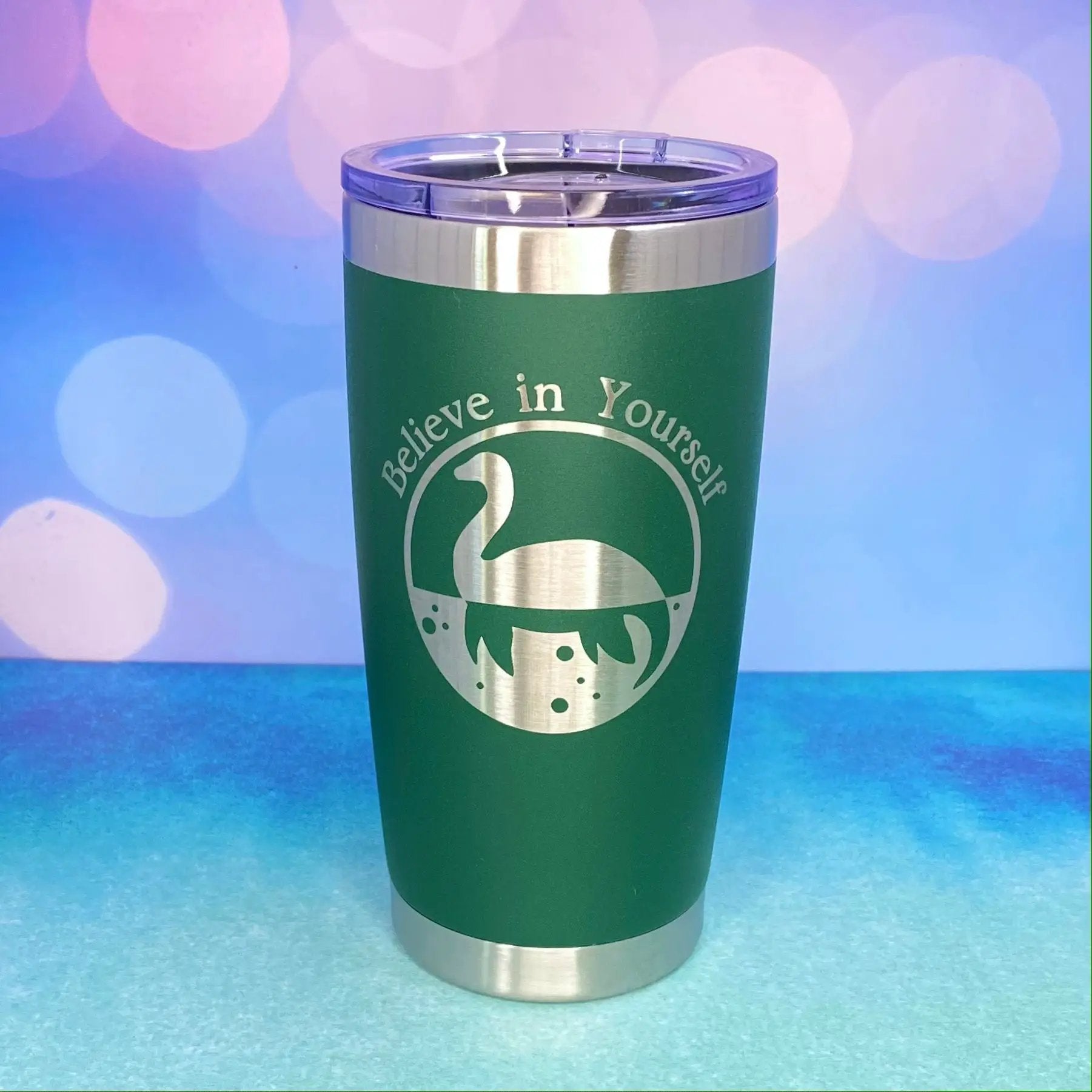 Believe in Yourself Nessie the Loch Ness Monster Laser Engraved Powder Coated 20oz Double Walled Insulated Tumbler - Tampa Home & Garden Store