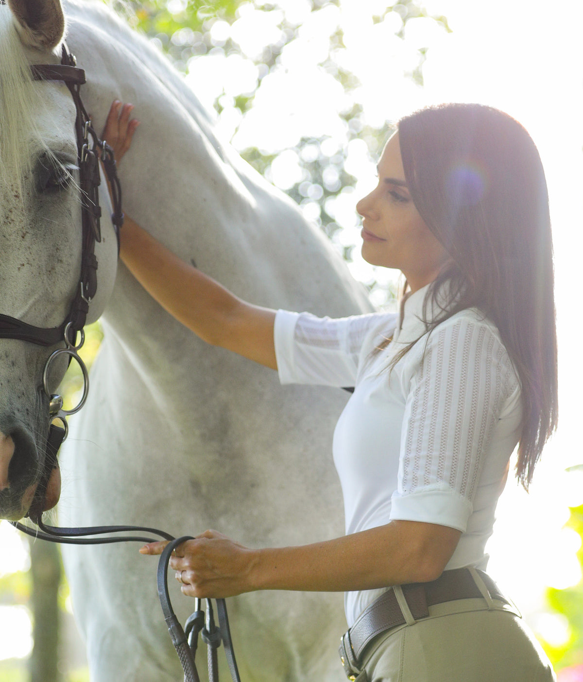 Lolly Show Shirt Short Sleeve white equestrian show shirt with ribbed side panels on Tampa Home & Garden Store