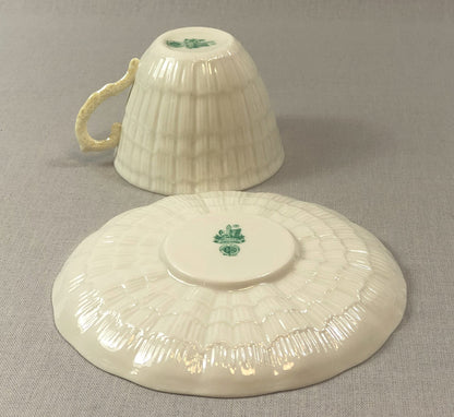 Belleek Cup and Saucer.  Sea Shell Pattern Tea Set Made of Dainty Porcelain in Ireland.  Antique Reg 0857. - Tampa Home & Garden Store
