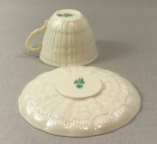 Belleek Cup and Saucer.  Sea Shell Pattern Tea Set Made of Dainty Porcelain in Ireland.  Antique Reg 0857. - Tampa Home & Garden Store