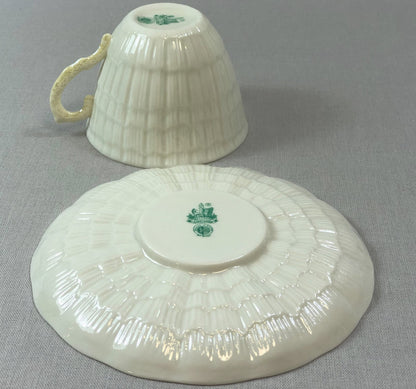 Belleek Cup and Saucer.  Sea Shell Pattern Tea Set Made of Dainty Porcelain in Ireland.  Antique Reg 0857. - Tampa Home & Garden Store