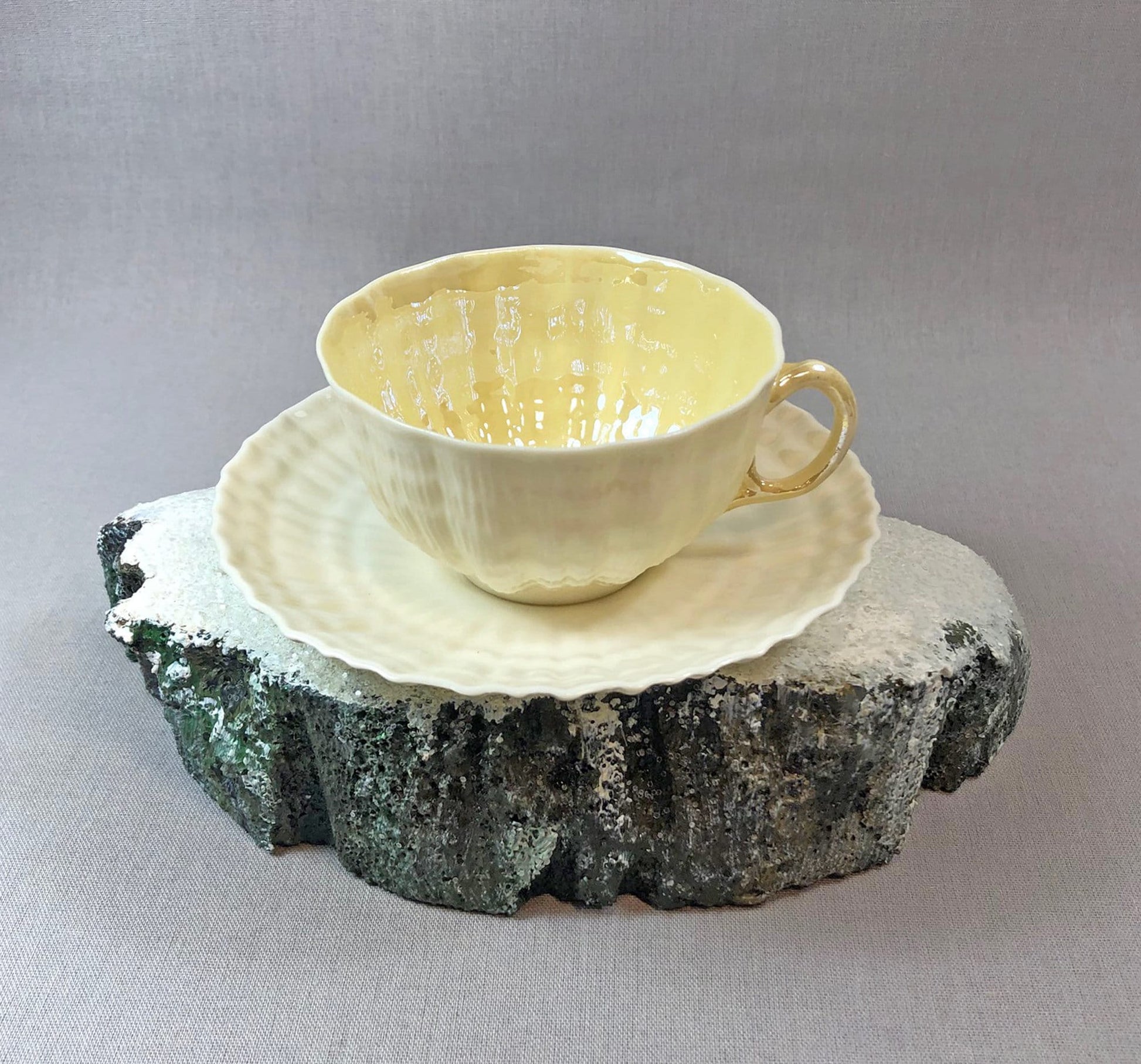Belleek Cup and Saucer.  Sea Shell Pattern Tea Set Made of Dainty Porcelain in Ireland.  Antique Reg 0857. - Tampa Home & Garden Store