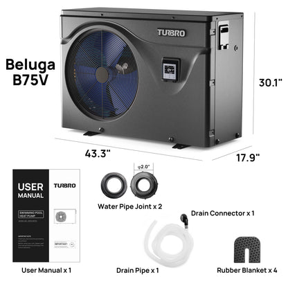 Beluga Inverter Swimming Pool Heat Pump, 33K/50K/58K/75K BTU - Tampa Home & Garden Store