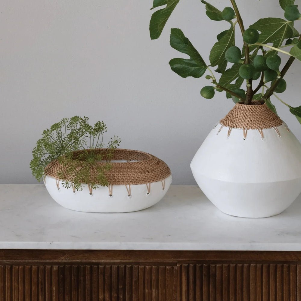 Benton Terracotta Planter with Hand-Woven Rattan Stitching - Tampa Home & Garden Store