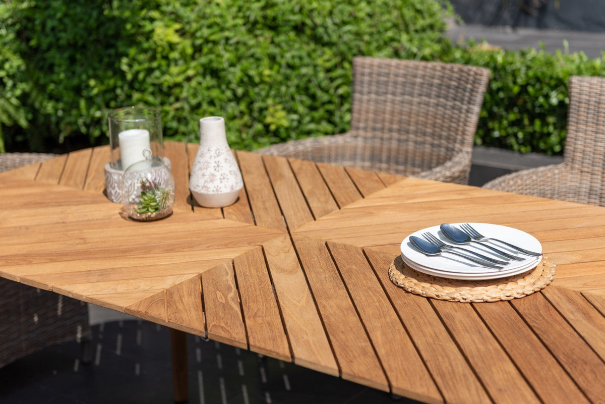 Jade Rectangular Teak Big Table outdoor table in natural teak with slatted top on Tampa Home & Garden Store