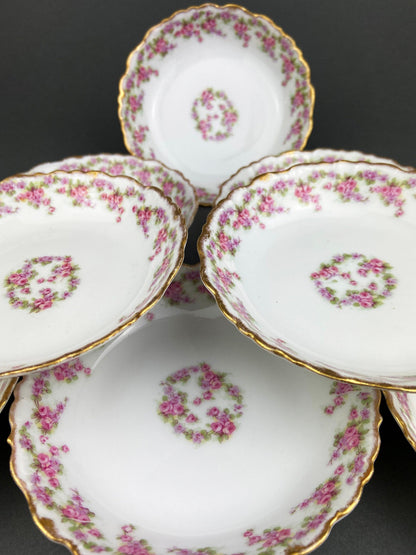 Berry Bowls by Limoges Elite. Set of Eight Berry Bowls. 5 inch Serving Bowls with Pink Roses & Scalloped Rim. - Tampa Home & Garden Store