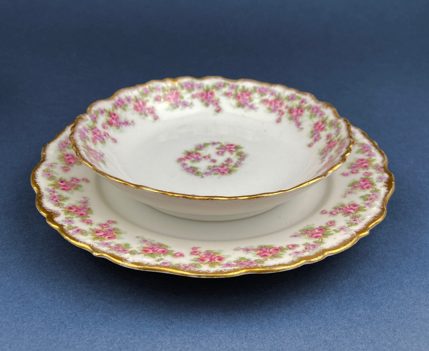 Berry Bowls by Limoges Elite. Set of Eight Berry Bowls. 5 inch Serving Bowls with Pink Roses & Scalloped Rim. - Tampa Home & Garden Store