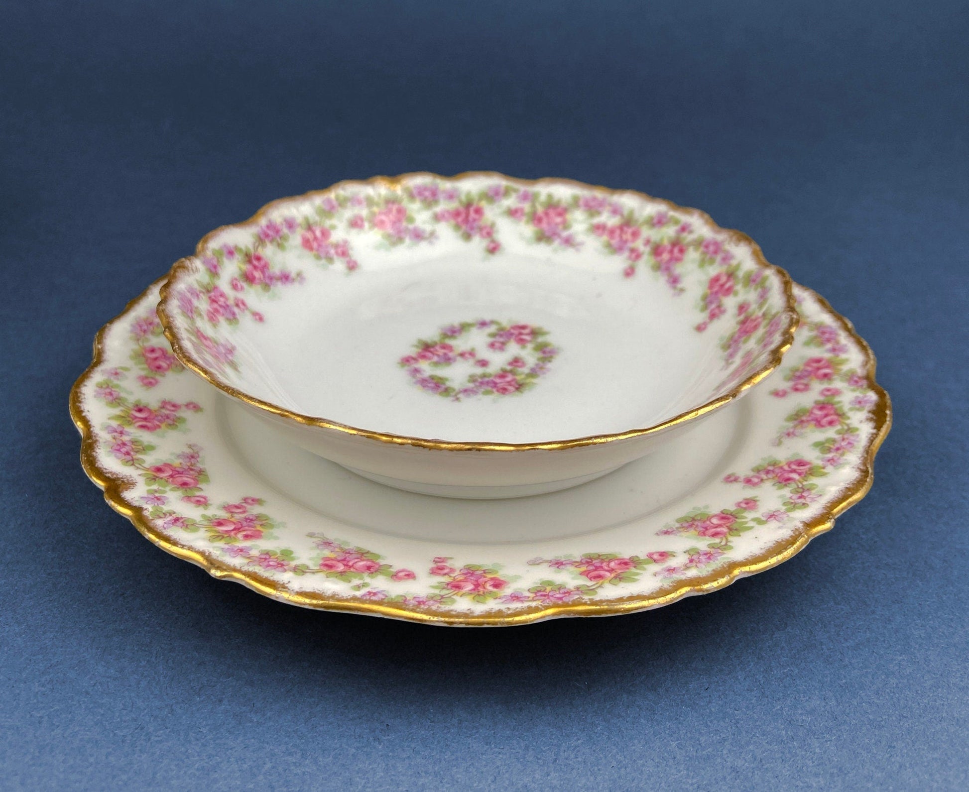 Berry Bowls by Limoges Elite. Set of Eight Berry Bowls. 5 inch Serving Bowls with Pink Roses & Scalloped Rim. - Tampa Home & Garden Store