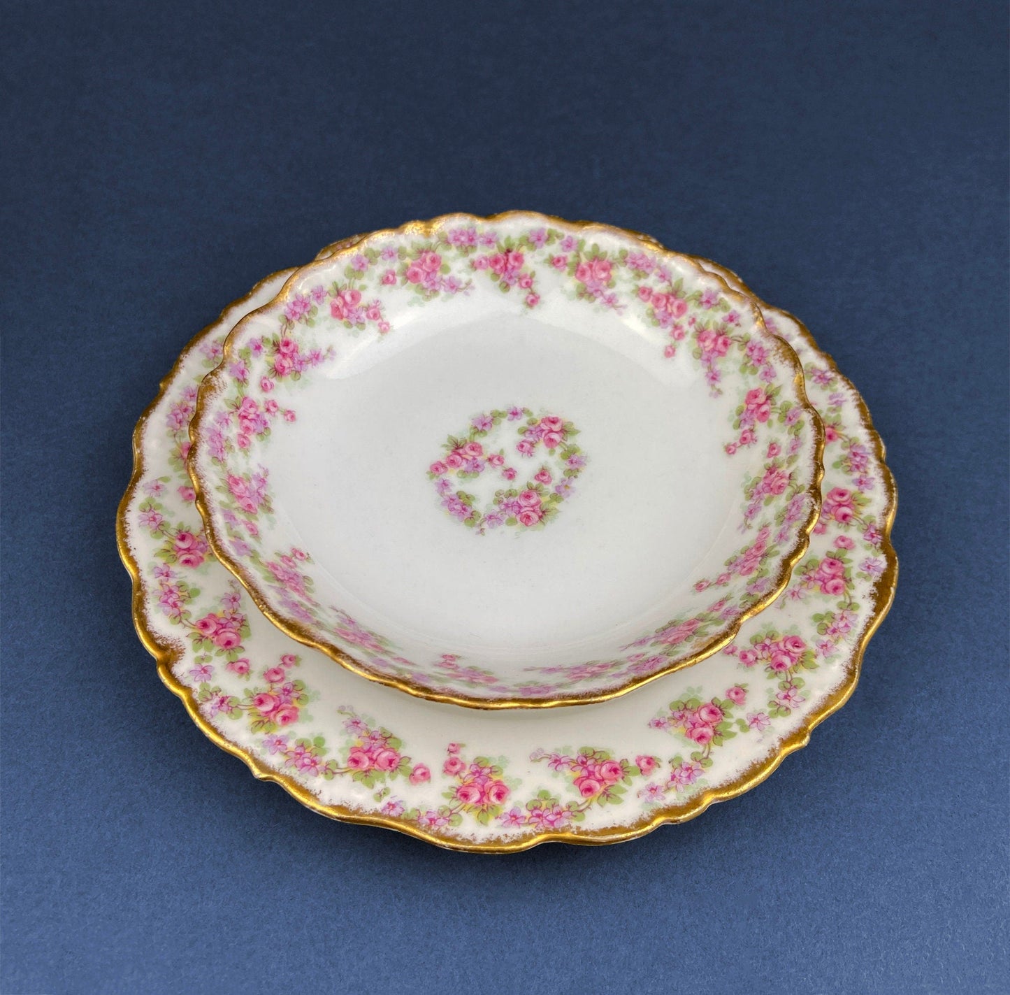 Berry Bowls by Limoges Elite. Set of Eight Berry Bowls. 5 inch Serving Bowls with Pink Roses & Scalloped Rim. - Tampa Home & Garden Store