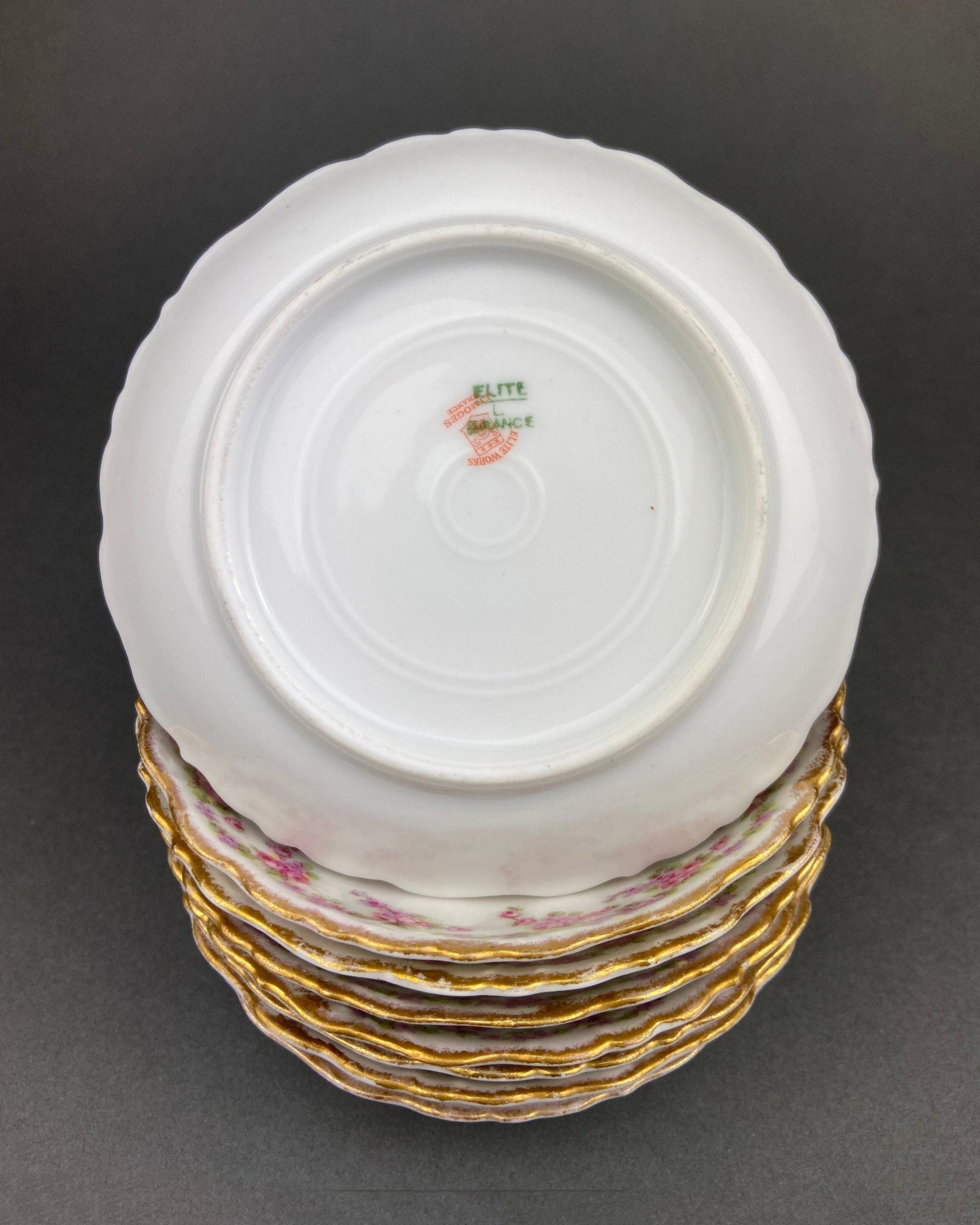 Berry Bowls by Limoges Elite. Set of Eight Berry Bowls. 5 inch Serving Bowls with Pink Roses & Scalloped Rim. - Tampa Home & Garden Store