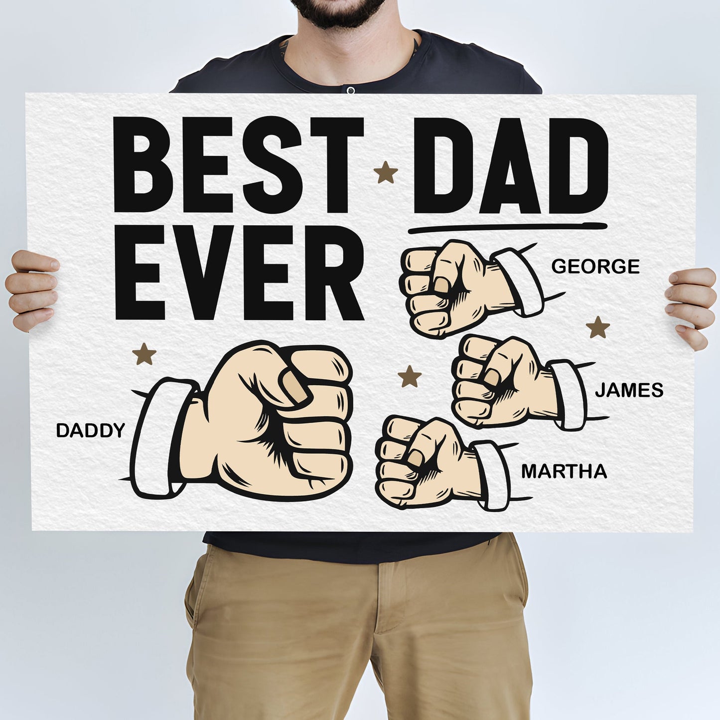 Canvas sign showing Best Dad Ever with bold black letters and fists by Tailored Canvases on Tampa Home & Garden Store