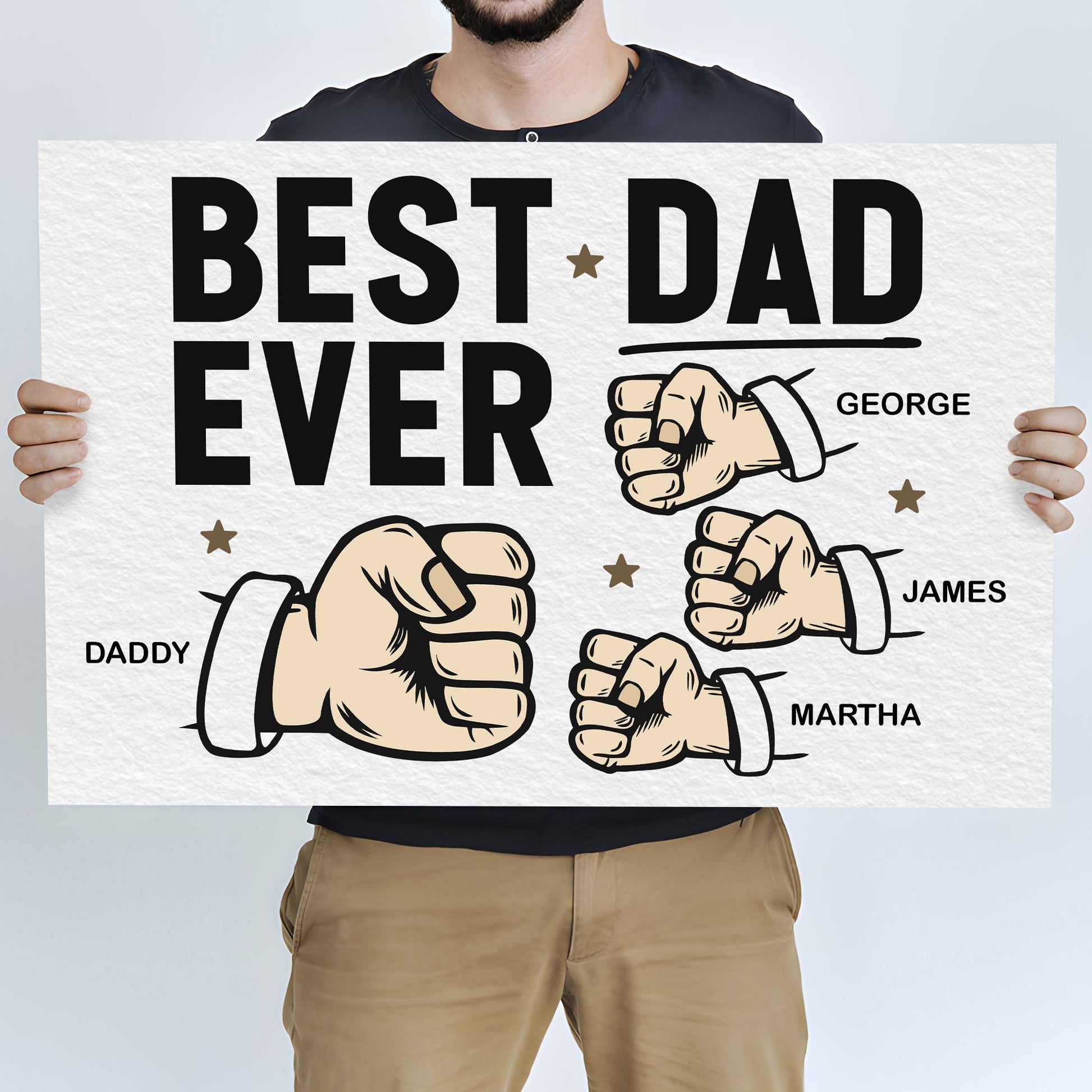 Canvas sign showing Best Dad Ever with bold black letters and fists by Tailored Canvases on Tampa Home & Garden Store