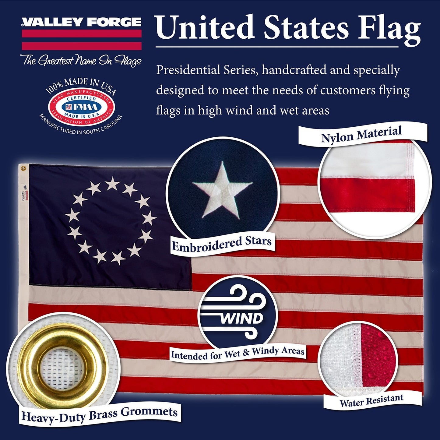 Betsy Ross Flag Outdoor Nylon (Sunny Areas) - Tampa Home & Garden Store