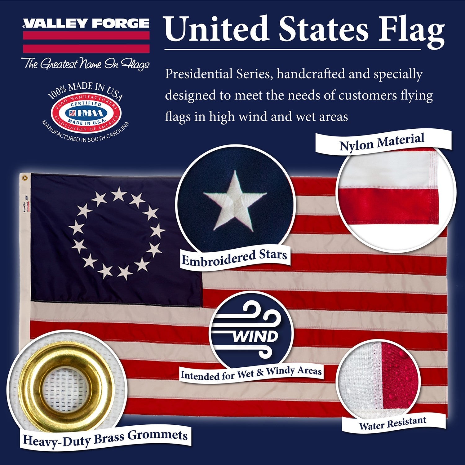 Betsy Ross Flag Outdoor Nylon (Sunny Areas) - Tampa Home & Garden Store