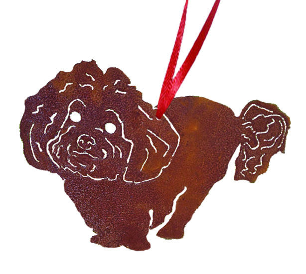Bichon Frise Plant Stake rusted metal silhouette with red ribbon Rustica Ornamentals on Tampa Home & Garden Store