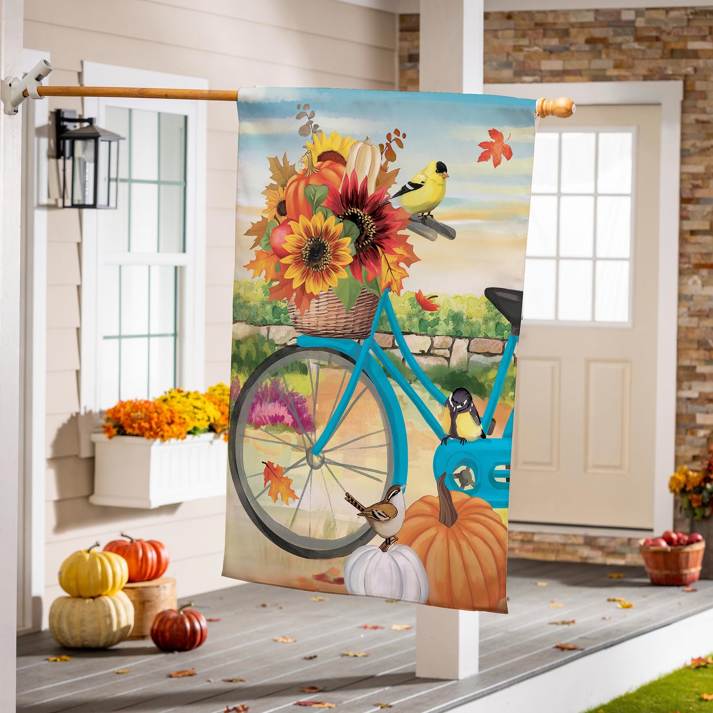 Bicycle Built For Fall Suede House Flag - Tampa Home & Garden Store