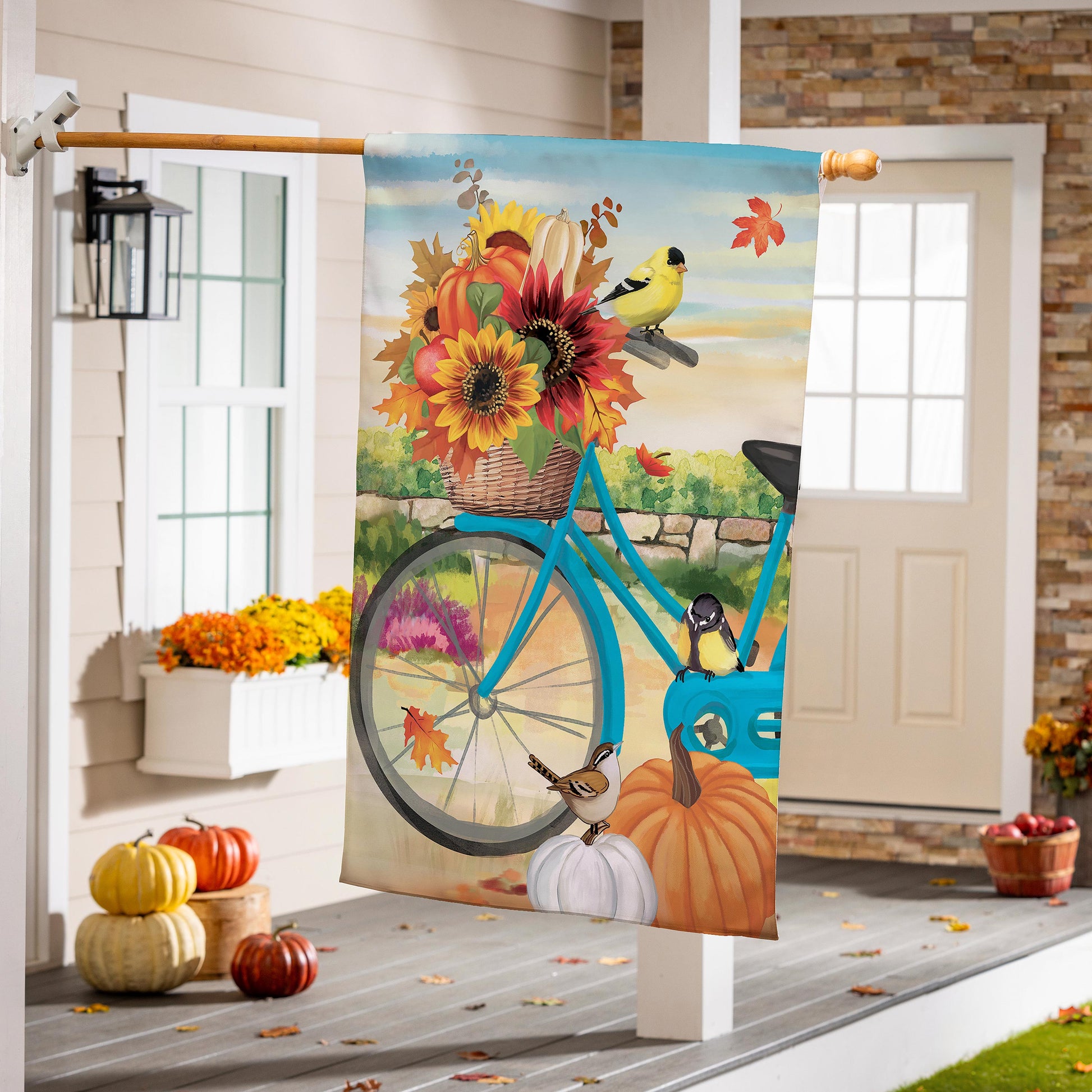 Bicycle Built For Fall Suede House Flag - Tampa Home & Garden Store