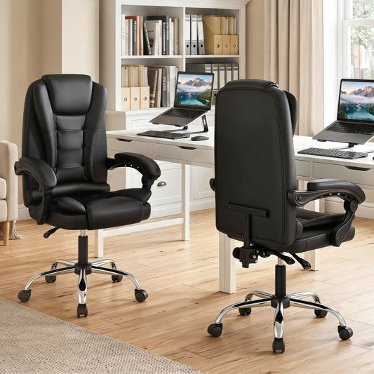 Executive office chair pair in black leather with linkage arms and reclining backs DirectDeals on Tampa Home & Garden Store