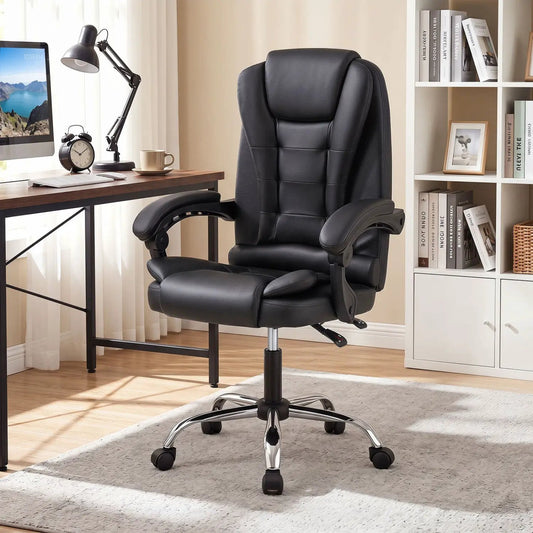 Executive office chair DirectDeals with linkage armrests, reclining back, black leather on Tampa Home & Garden Store