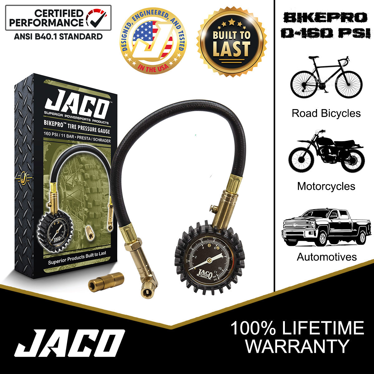 BikePro™ Presta Tire Pressure Gauge - 160 PSI | Presta & Schrader (Hybrid/Road Bikes) - Tampa Home & Garden Store
