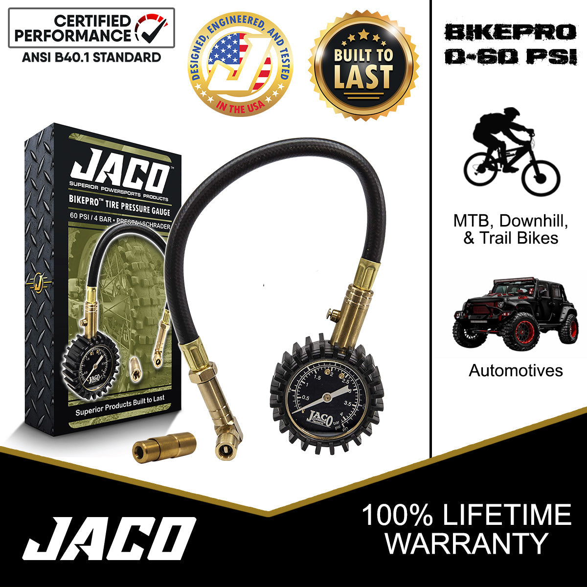 BikePro™ Presta Tire Pressure Gauge - 60 PSI | Presta & Schrader (Mountain Bikes) - Tampa Home & Garden Store