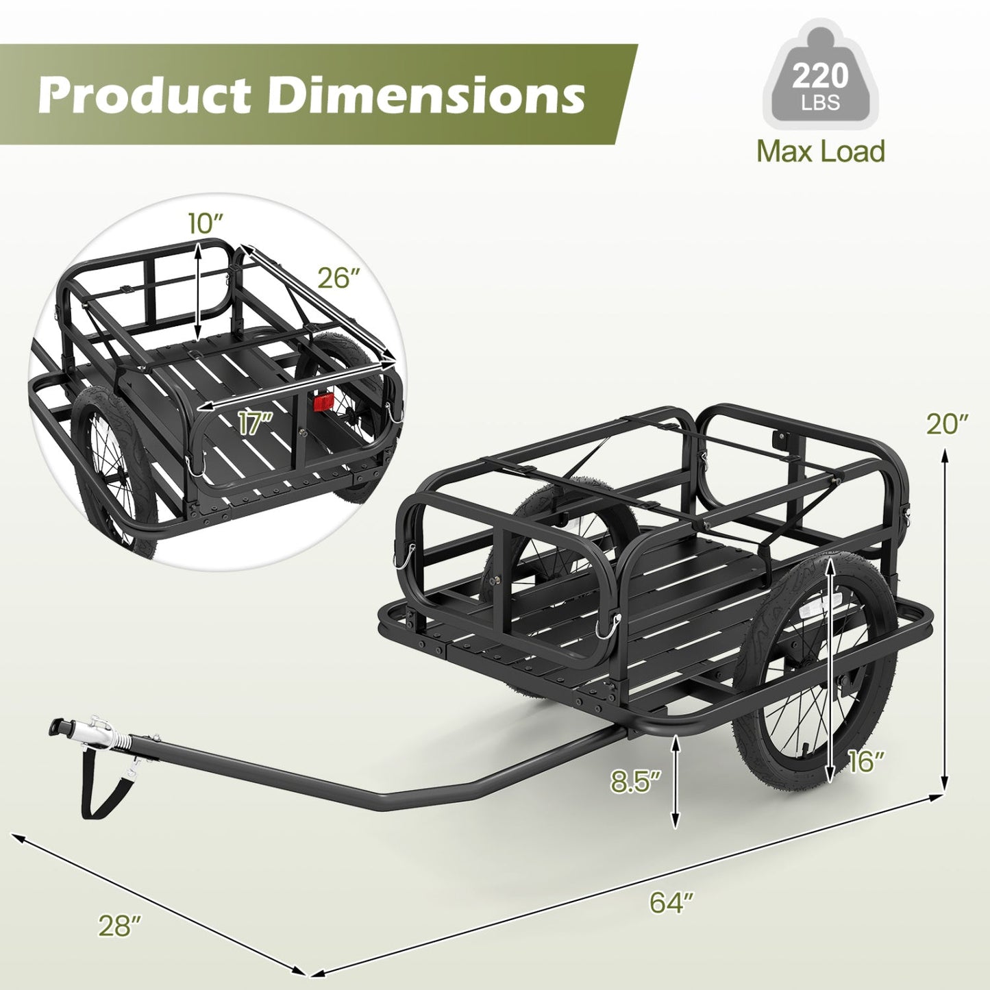 Bike Cargo Trailer Heavy-Duty Bicycle Wagon Cart with Universal Hitch-Black