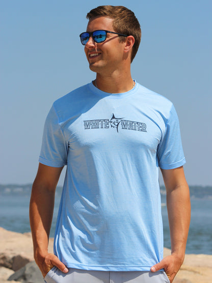 Bimini Primary Tee light blue short sleeve shirt with White Water Life logo on Tampa Home & Garden Store