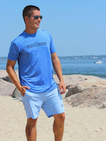 Bimini Primary Performance Tee blue short sleeves with White Water Life logo on Tampa Home & Garden Store