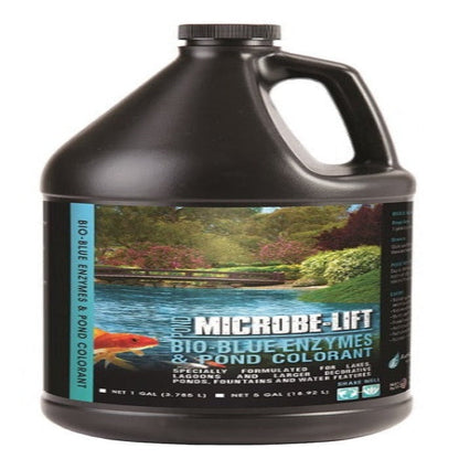 Microbe-Lift Bio Blue pond enzymes, black jug with handle, koi label Rivendell Distribution on Tampa Home & Garden Store