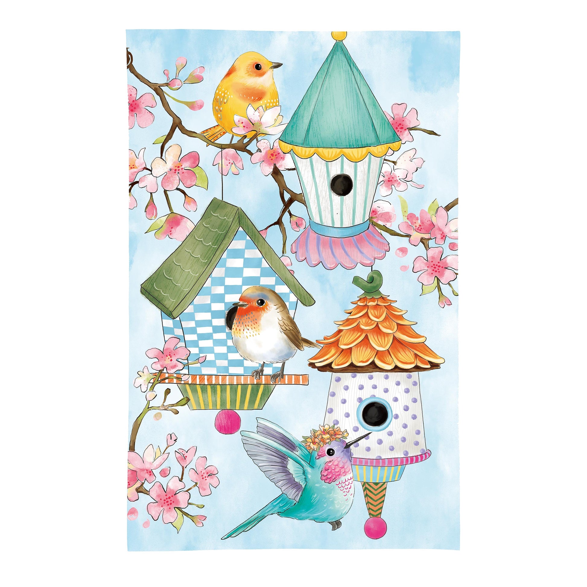 Bird House & Birds on Cherry Blossoms Applique House Flag - Tampa Home & Garden Store